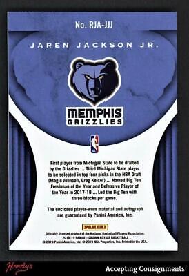 2018-19 Crown Royale Rookie Jersey Autographs Jaren Jackson Jr. 185/199 RC AUTO