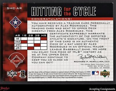 2002 UD Piece of History Hitting for Cycle Alex Rodriguez BAT AUTO 03/10 JSY #