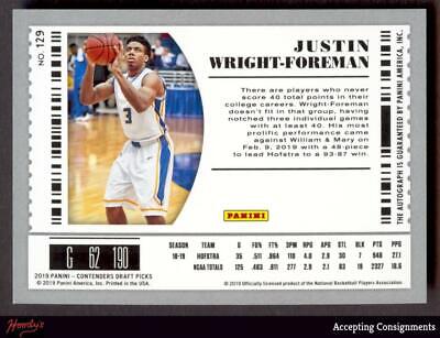 2019-20 Panini Contenders Draft Picks #129 Justin Wright-Foreman AUTO RC